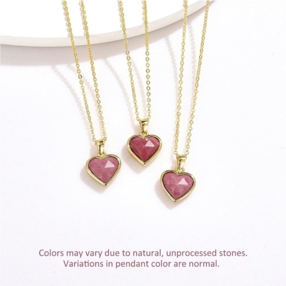 GOLD 14k Gold Plated Rhodochrosite Heart Stone Necklace - Picture 5 of 5